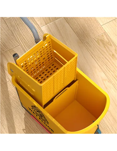 HOMCOM Mop Bucket with Wringer Set on Wheels for Floor Cleaning, 20 Litre Side Press Wringer with Handle and Mop, Yellow