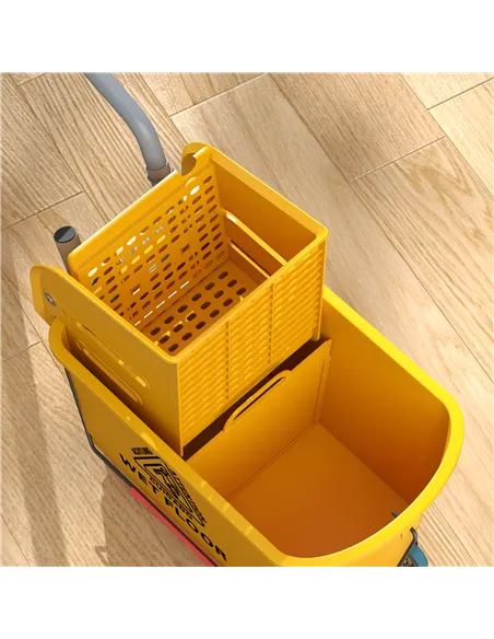 HOMCOM Mop Bucket with Wringer Set on Wheels for Floor Cleaning, 20 Litre Side Press Wringer with Handle and Mop, Yellow