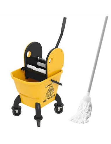 HOMCOM 26 Litre Mop Bucket, with Wringer and Mop - Yellow