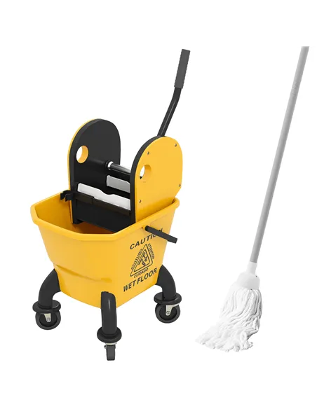 HOMCOM 26 Litre Mop Bucket, with Wringer and Mop - Yellow