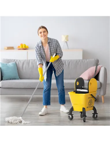 HOMCOM 26 Litre Mop Bucket, with Wringer and Mop - Yellow