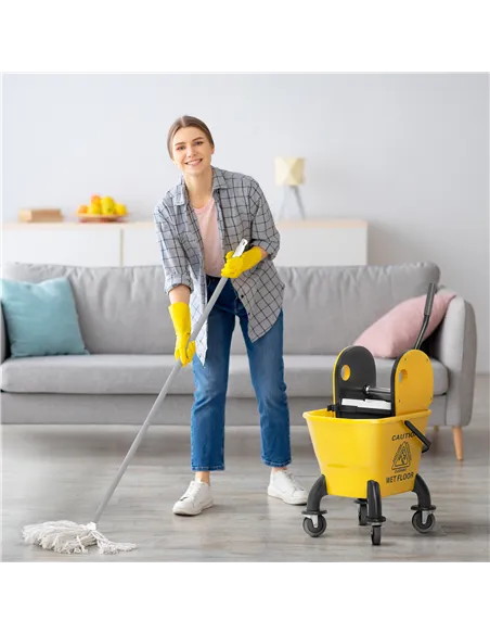HOMCOM 26 Litre Mop Bucket, with Wringer and Mop - Yellow