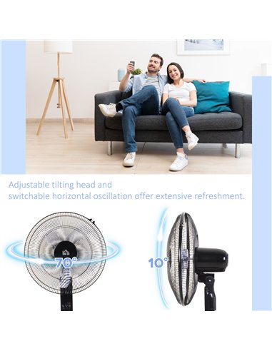 HOMCOM 18" Pedestal Fan, Oscillating Standing Fan with Remote Control, Floor Fan with Adjustable Height, 3 Speed, 7.5-Hour Timer