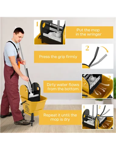 HOMCOM 26 Litre Mop Bucket, with Wringer and Mop - Yellow