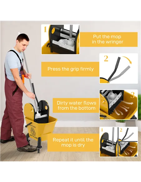 HOMCOM 26 Litre Mop Bucket, with Wringer and Mop - Yellow