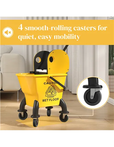 HOMCOM 26 Litre Mop Bucket, with Wringer and Mop - Yellow