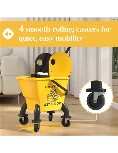 HOMCOM 26 Litre Mop Bucket, with Wringer and Mop - Yellow