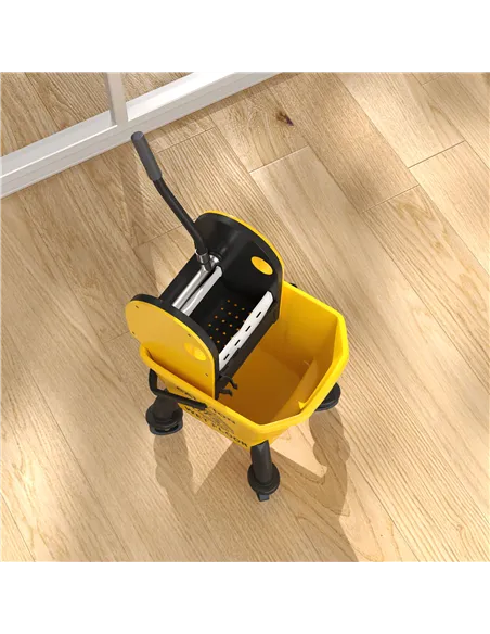 HOMCOM 26 Litre Mop Bucket, with Wringer and Mop - Yellow