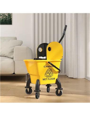 HOMCOM 26 Litre Mop Bucket, with Wringer and Mop - Yellow