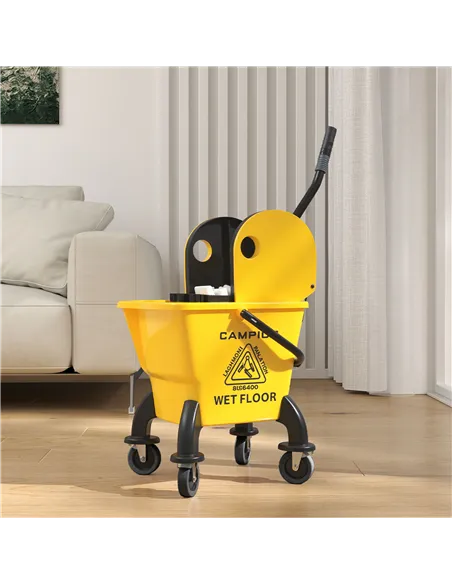 HOMCOM 26 Litre Mop Bucket, with Wringer and Mop - Yellow