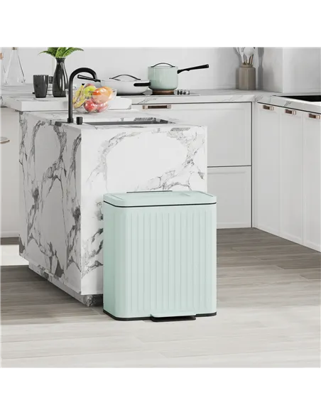 HOMCOM 40L Dual Compartment Rubbish Bin, with Soft-Close Lid - Green