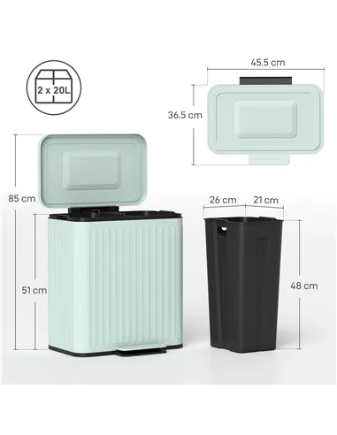 HOMCOM 40L Dual Compartment Rubbish Bin, with Soft-Close Lid - Green