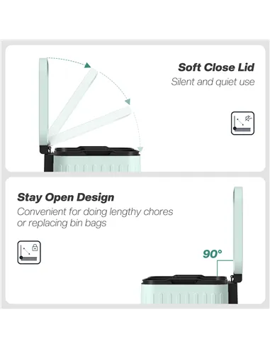 HOMCOM 40L Dual Compartment Rubbish Bin, with Soft-Close Lid - Green