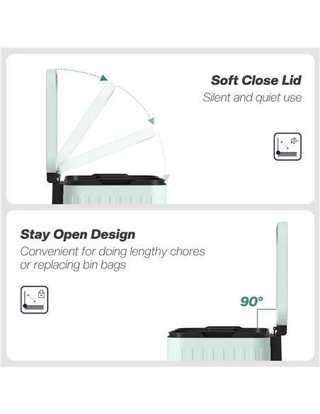 HOMCOM 40L Dual Compartment Rubbish Bin, with Soft-Close Lid - Green