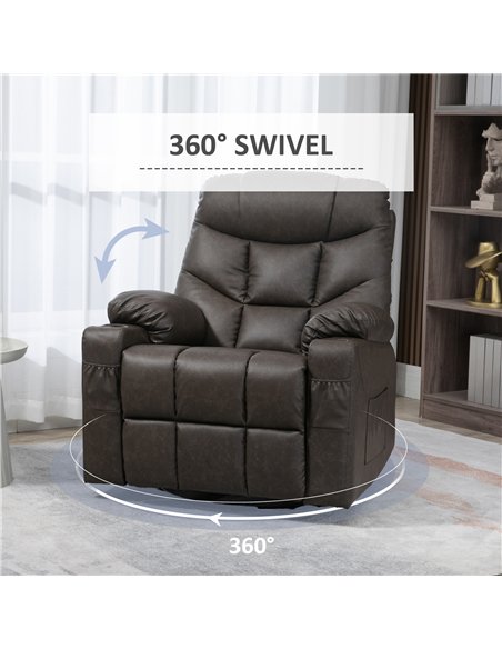 HOMCOM Manual Reclining Chair, Recliner Armchair with Faux Leather, Footrest, Cup Holders, 86x93x102cm, Brown