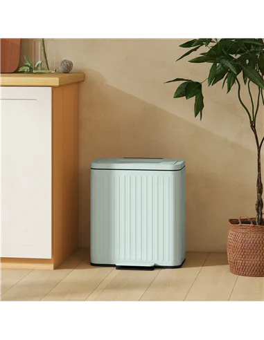 HOMCOM 40L Dual Compartment Rubbish Bin, with Soft-Close Lid - Green