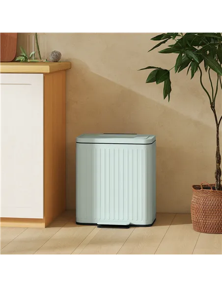 HOMCOM 40L Dual Compartment Rubbish Bin, with Soft-Close Lid - Green