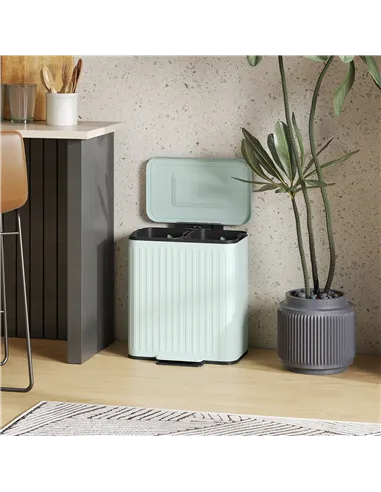 HOMCOM 40L Dual Compartment Rubbish Bin, with Soft-Close Lid - Green