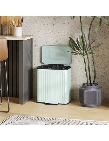 HOMCOM 40L Dual Compartment Rubbish Bin, with Soft-Close Lid - Green