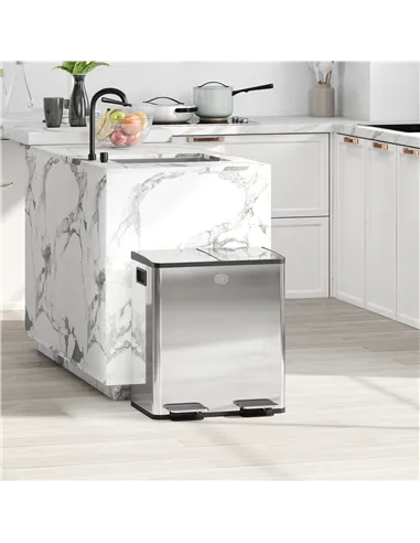 HOMCOM 40L Dual Compartment Stainless Steel Bin, with Deodoriser Holders - Silver Tone