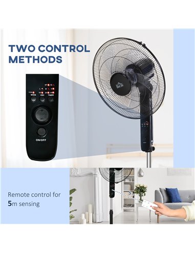 HOMCOM 18" Pedestal Fan, Oscillating Standing Fan with Remote Control, Floor Fan with Adjustable Height, 3 Speed, 7.5-Hour Timer