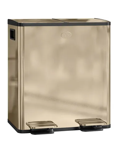 HOMCOM 40L Dual Compartment Stainless Steel Bin, with Deodoriser Holders - Gold Tone
