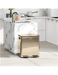 HOMCOM 40L Dual Compartment Stainless Steel Bin, with Deodoriser Holders - Gold Tone 2