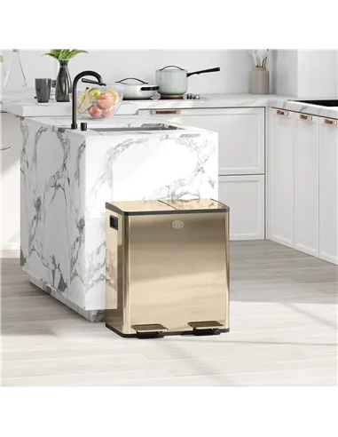 HOMCOM 40L Dual Compartment Stainless Steel Bin, with Deodoriser Holders - Gold Tone