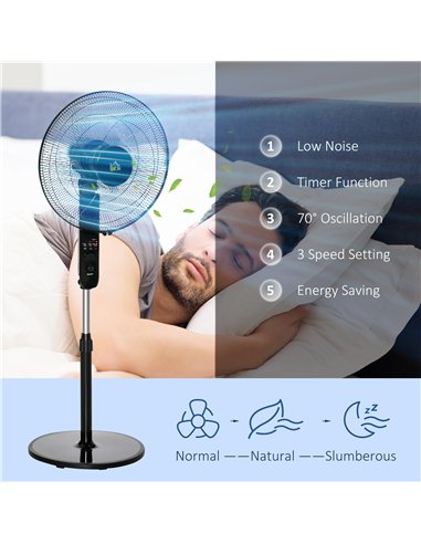 HOMCOM 18" Pedestal Fan, Oscillating Standing Fan with Remote Control, Floor Fan with Adjustable Height, 3 Speed, 7.5-Hour Timer