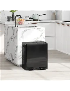 HOMCOM 40L Dual Compartment Stainless Steel Bin, with Deodoriser Holders - Glossy Black 2