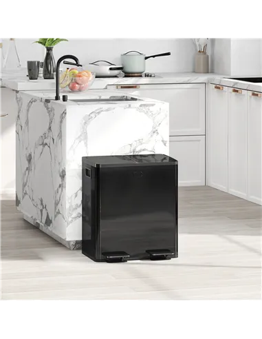 HOMCOM 40L Dual Compartment Stainless Steel Bin, with Deodoriser Holders - Glossy Black