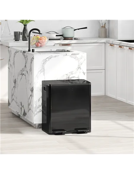 HOMCOM 40L Dual Compartment Stainless Steel Bin, with Deodoriser Holders - Glossy Black