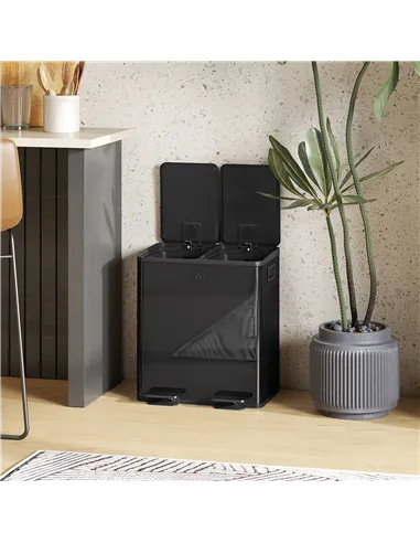 HOMCOM 40L Dual Compartment Stainless Steel Bin, with Deodoriser Holders - Glossy Black