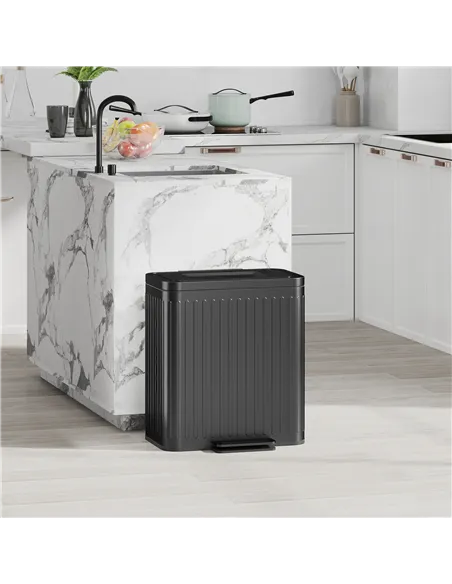 HOMCOM 40L Dual Compartment Rubbish Bin, with Soft-Close Lid - Black