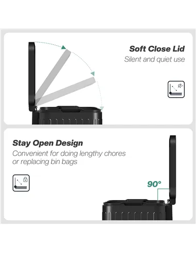 HOMCOM 40L Dual Compartment Rubbish Bin, with Soft-Close Lid - Black