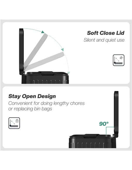 HOMCOM 40L Dual Compartment Rubbish Bin, with Soft-Close Lid - Black