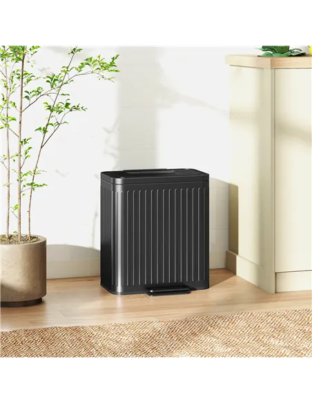 HOMCOM 40L Dual Compartment Rubbish Bin, with Soft-Close Lid - Black