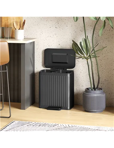 HOMCOM 40L Dual Compartment Rubbish Bin, with Soft-Close Lid - Black