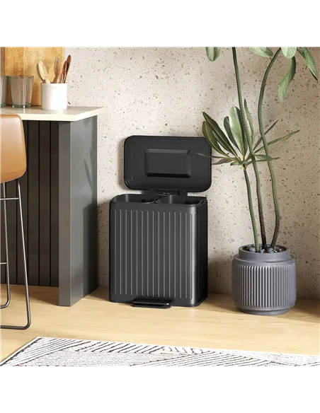 HOMCOM 40L Dual Compartment Rubbish Bin, with Soft-Close Lid - Black