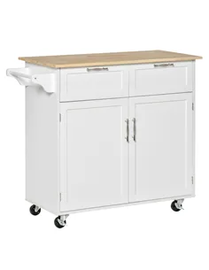 HOMCOM Kitchen Island Utility Cart, with 2 Storage Drawers & Cabinets for Dining Room, White