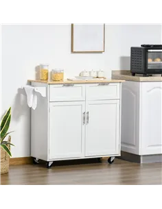 HOMCOM Kitchen Island Utility Cart, with 2 Storage Drawers & Cabinets for Dining Room, White 2