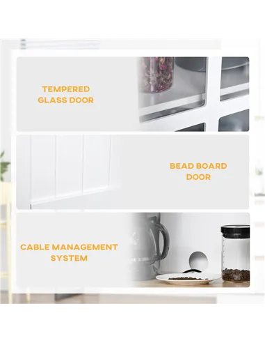 HOMCOM Freestanding Kitchen Cupboard, Kitchen Storage Cabinet with Framed Glass Doors, 2 Drawers, Microwave Counter, White