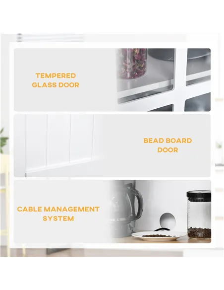 HOMCOM Freestanding Kitchen Cupboard, Kitchen Storage Cabinet with Framed Glass Doors, 2 Drawers, Microwave Counter, White