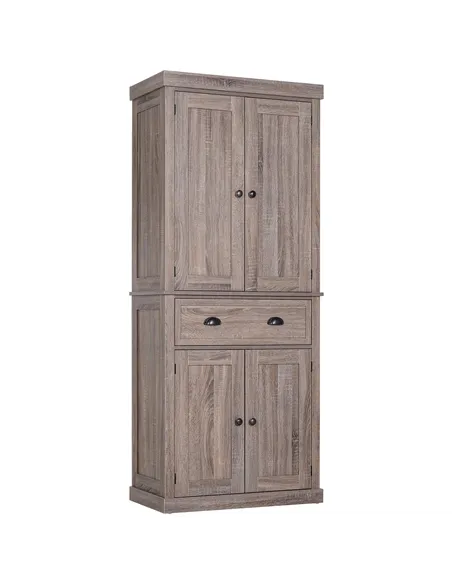 HOMCOM Freestanding Kitchen Cupboard, 184cm Tall Storage Cabinet with Doors and Shelves, Traditional Colonial 4-Door Kitchen Pan