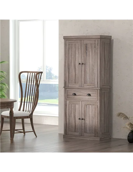 HOMCOM Freestanding Kitchen Cupboard, 184cm Tall Storage Cabinet with Doors and Shelves, Traditional Colonial 4-Door Kitchen Pan