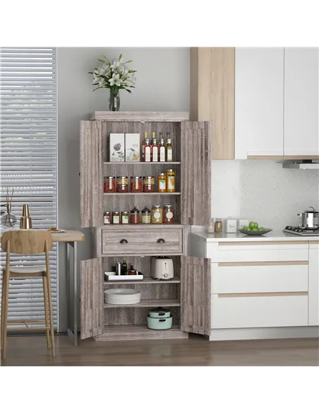 HOMCOM Freestanding Kitchen Cupboard, 184cm Tall Storage Cabinet with Doors and Shelves, Traditional Colonial 4-Door Kitchen Pan