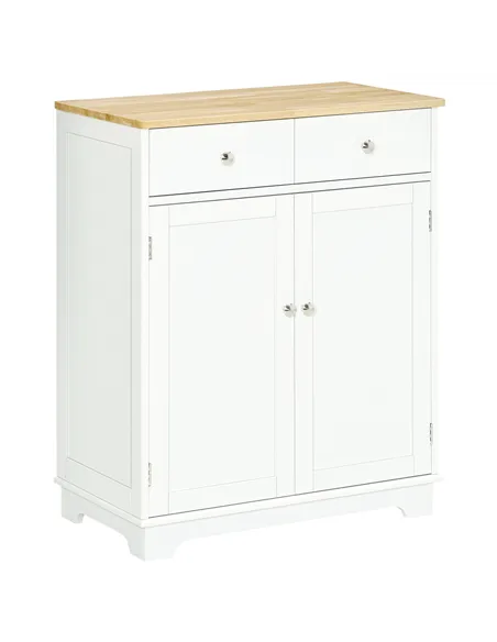 HOMCOM Kitchen Floor Cabinet Side Storage Cupboard Multi-use Sideboard Table with Solid Wood Top, Adjustable Shelf,Drawer for Di