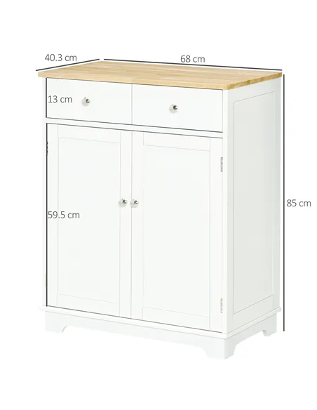HOMCOM Kitchen Floor Cabinet Side Storage Cupboard Multi-use Sideboard Table with Solid Wood Top, Adjustable Shelf,Drawer for Di