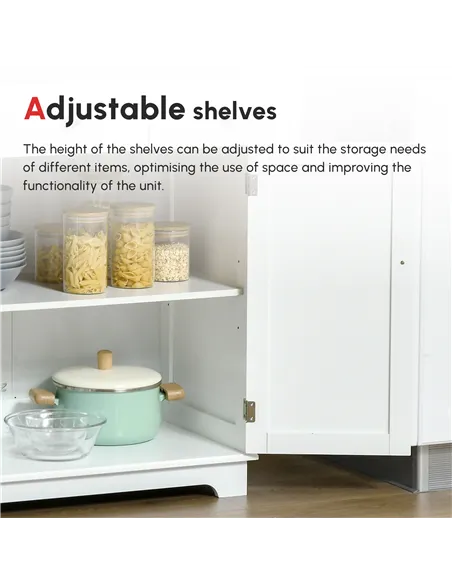 HOMCOM Kitchen Floor Cabinet Side Storage Cupboard Multi-use Sideboard Table with Solid Wood Top, Adjustable Shelf,Drawer for Di