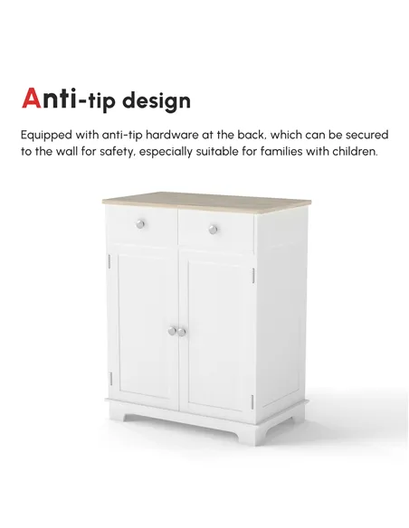 HOMCOM Kitchen Floor Cabinet Side Storage Cupboard Multi-use Sideboard Table with Solid Wood Top, Adjustable Shelf,Drawer for Di